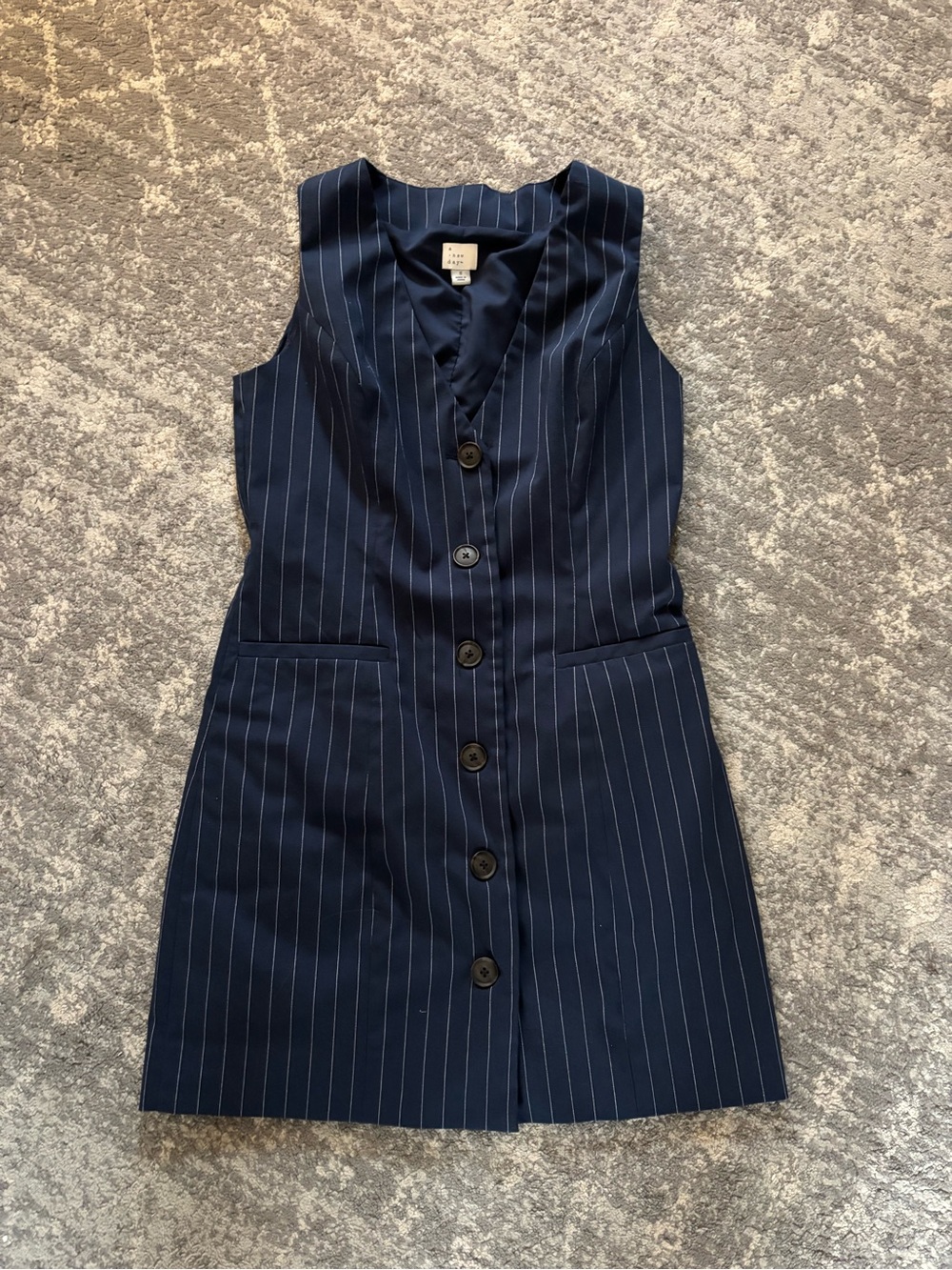 A New Day Sleeveless Navy Pinstripe Button-Front Vest Dress